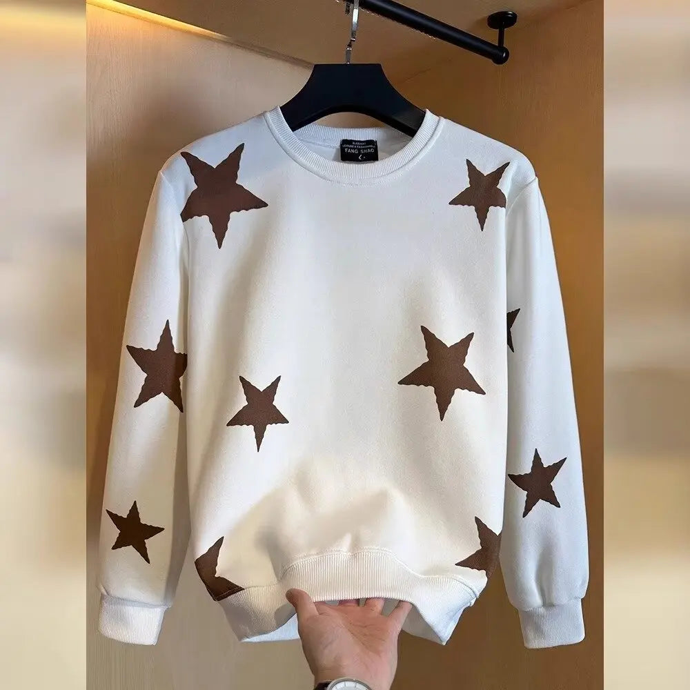 Autumn Harajuku Men Sweatshirts Black Long Sleeved T-shirt Men Clothes Stars Graphic top Crewneck for Men Streetwear 2024