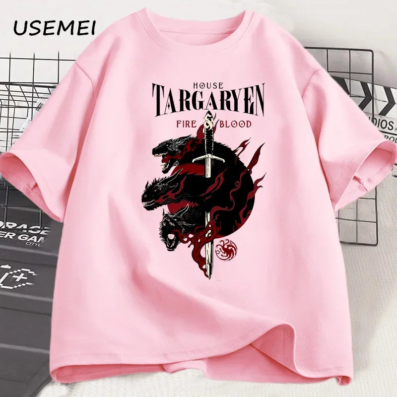 House Targaryen T Shirt Fire and Blood T-Shirt GOT Men Tshirt Cotton Fashion Short Sleeve Casual Printed Tee Shirt Streetwear