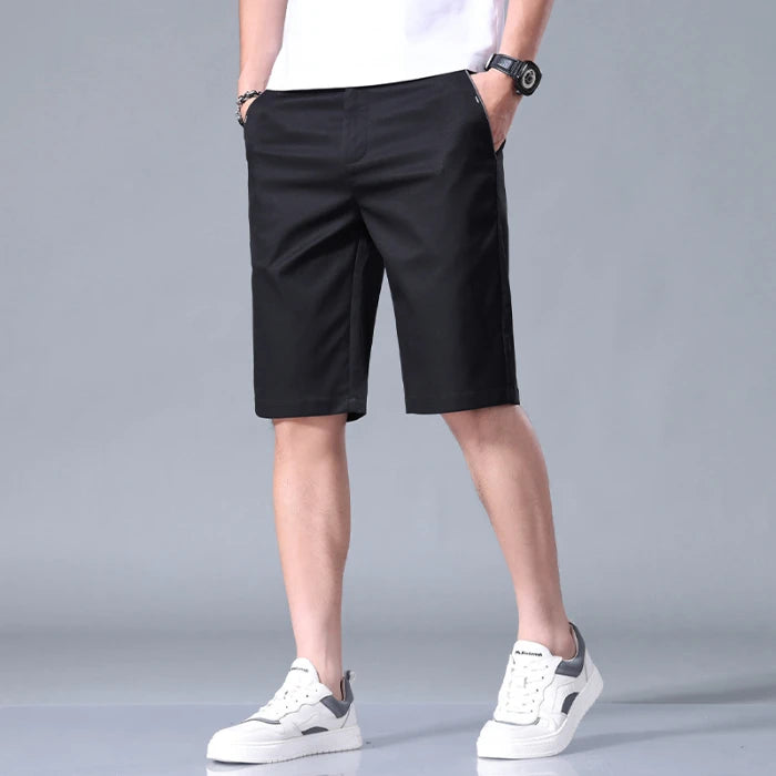 Summer Thin Men's Casual Shorts Solid Color Stretch Straight Fashion Short Casual Pants Male Ice Silk Cool Soft Midi Shorts