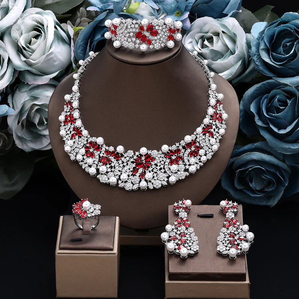 Luxury Pearl 4pcs Cubic Zircon Jewelry Set for Women
