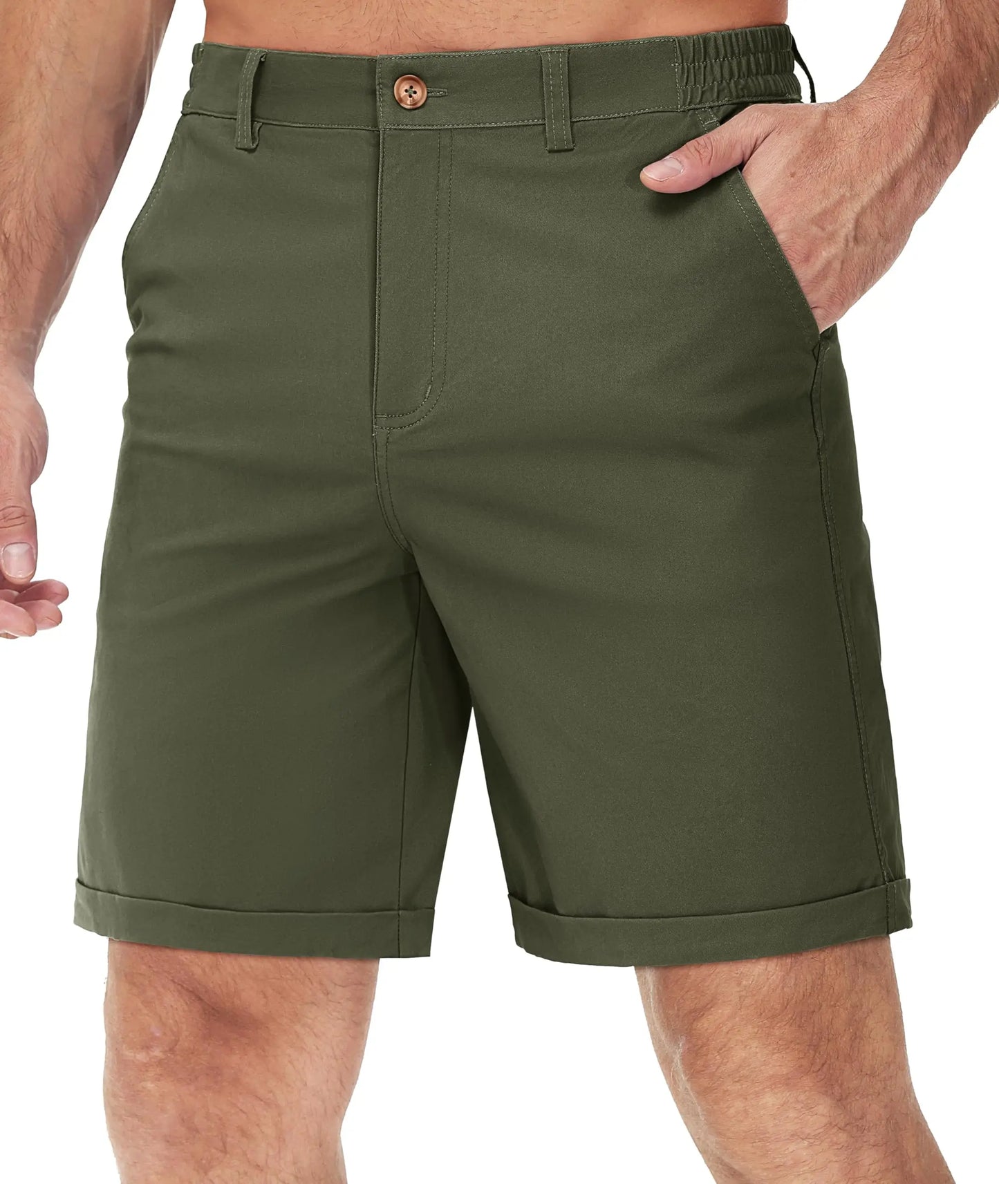 Summer Casual Shorts Mens Fit 7 Cotton Cargo Shorts Multi-pockets Rolled Leg Design Hiking Golf Shorts Streetwear Male
