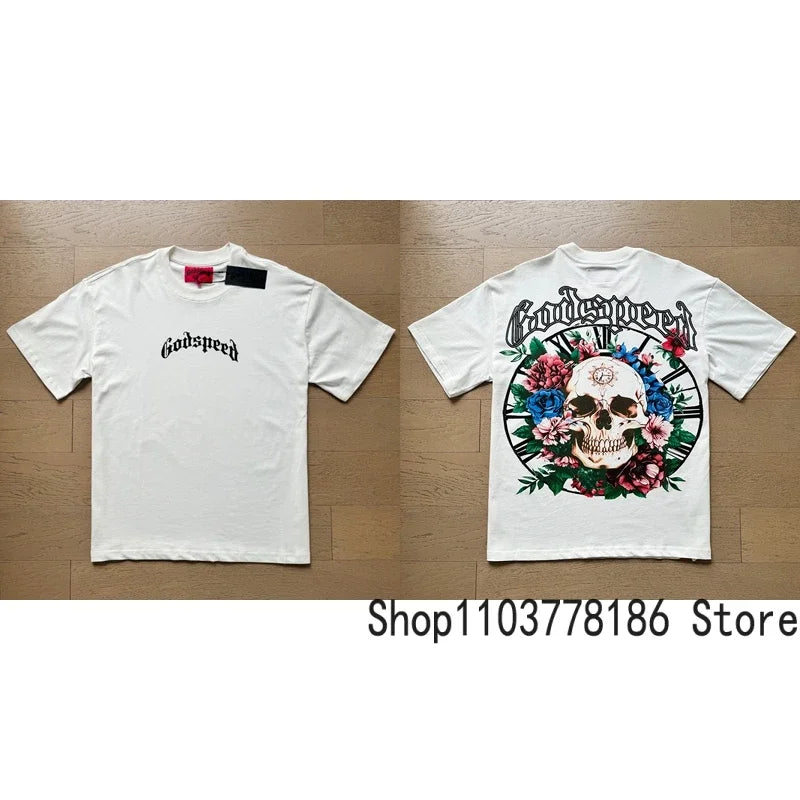 Classic White GOD SPEED T Shirts Letter Logo Seaside Holiday Scenery Print Godspeed Short Sleeve Unisex Tees Tops