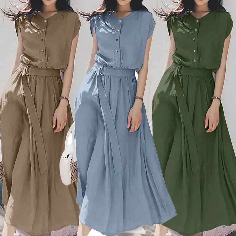 2025 ZANZEA Women Fashion Short Sleeve Dress Summer Elegant Party Vestidos Casual Mid-calf Sundress Femme Vintage OL Robe Kaftan