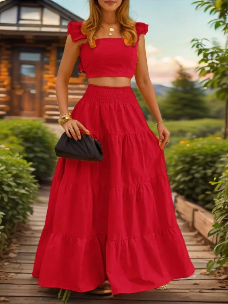 Y2k Two Piece Set Woman Clothing Spring/Summer New Elegant Sexy Collage Sleeveless Top and Longuette Skirt Suits Female 2Pcs Set