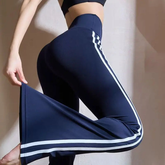 Matching Sportswear New In Women's Flare Pants High Waist Yoga Pants Casual Basic Lady's Long Trousers Korean Chic Stripe Pants