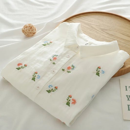 Women's clothing summer 2025 novelty short sleeve lapel white embroidery shirts and blouses stylish stylish women's blouse
