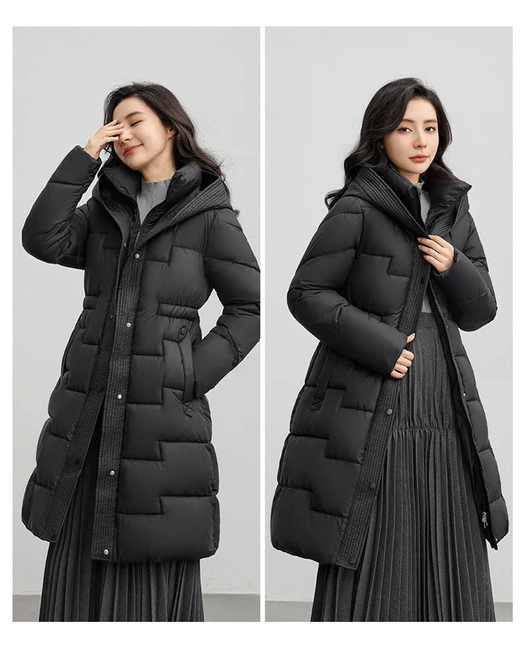 New Winter Parkas Thick Down Cotton Jacket Women Hooded Mid-Length Puffer padded coat