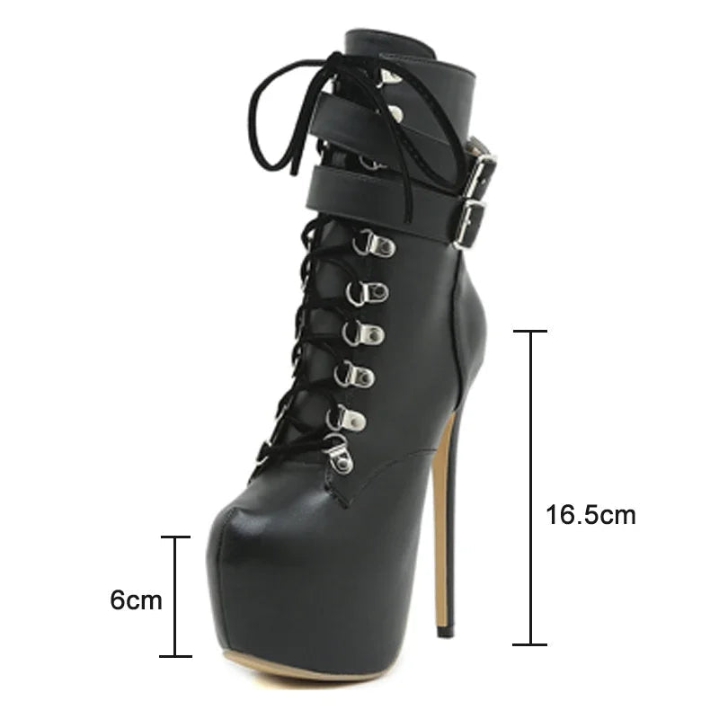 New Extreme Platform Boots Women For Autumn Winter Fashion Round Toe Thin Heels Ankle Strap Rivet Woman Boots