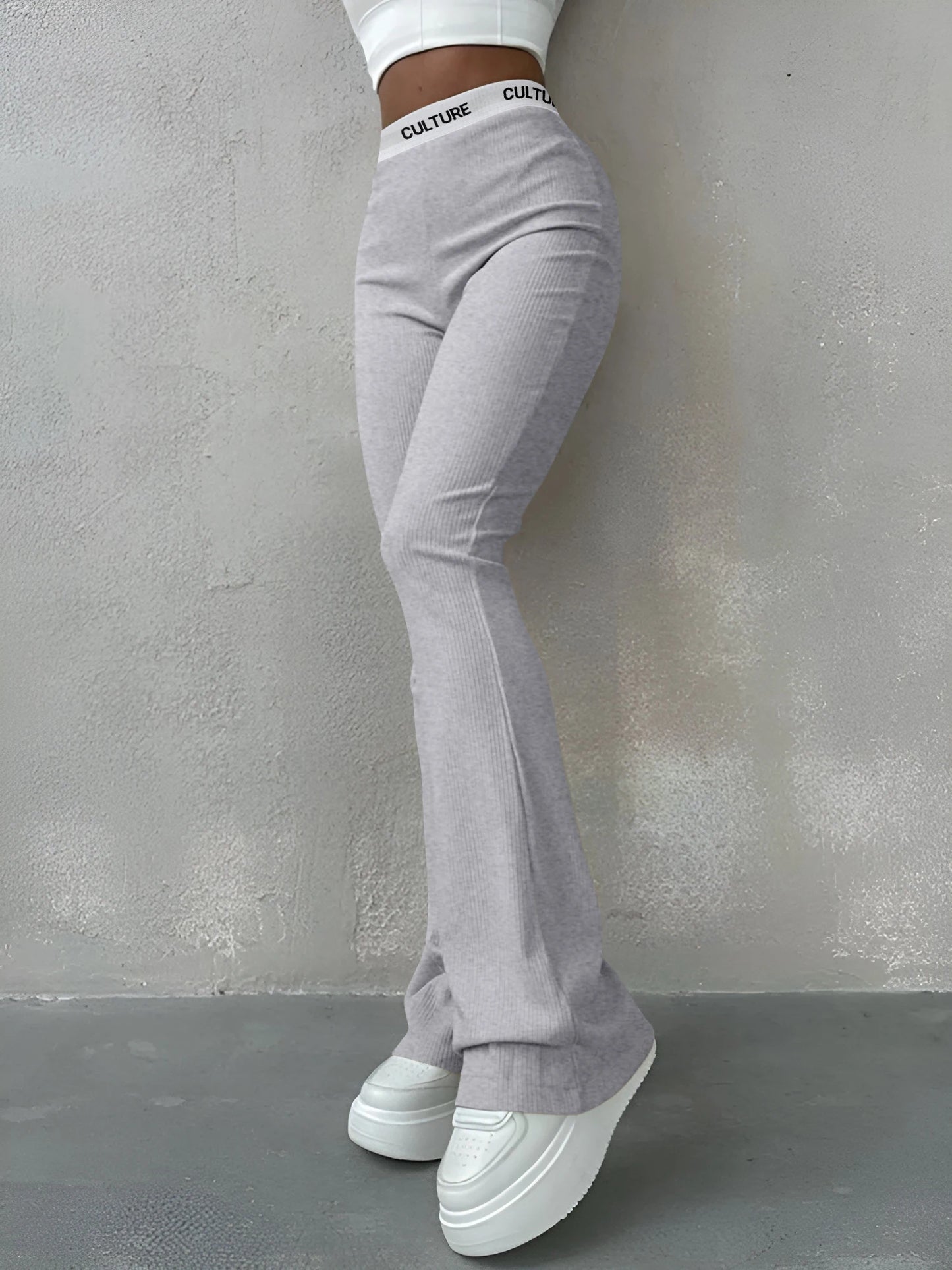 Women's Trousers Webbing Pants High-waisted Slim Casual Ladies Flared Trousers Fashion New Solid Colour Trousers Letter Printing