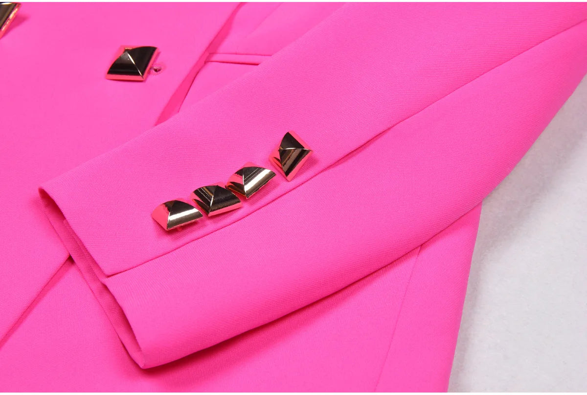 Lady High Quality Spring Summer Stylish Office Suit Double-breasted Blazer Straight Shorts Slip Camis Women Fashion 3Pcs