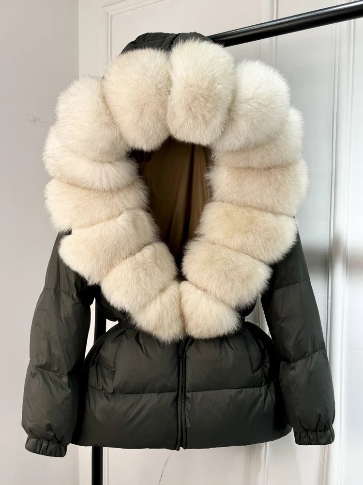 Janveny 2025 Winter Puffer Jacket Women Real Fox Fur Hooded Thick Warm 90% White Duck Down Coat Female Parkas Waterproof