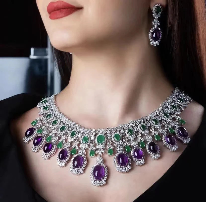 New Luxury 4-piece Crystal Necklace Jewelry Set