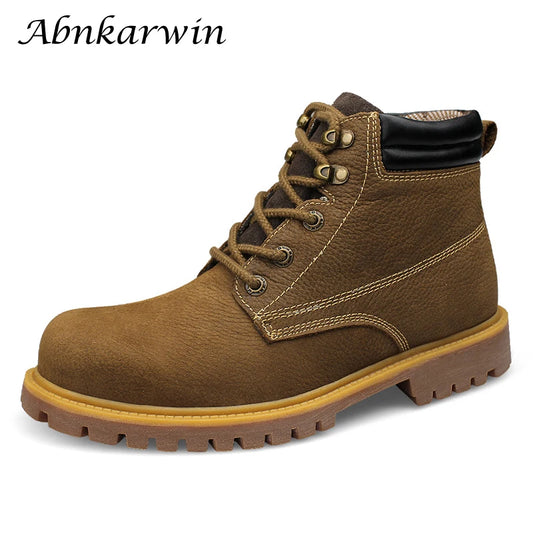 Men Genuine Leather Work Boots Without Steel Cap Outdoor Natural Leather Hiking Trekking Shoes Plus Big Size 48 49