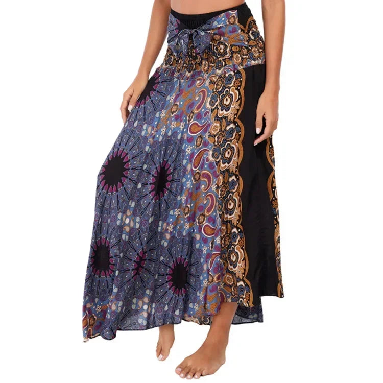 Casual Folk-Custom Printed Skirts Women Fashion Bohemian Long Skirt Streetwear Beachwear Woman Clothing Faldas Mujer Jupe Femme