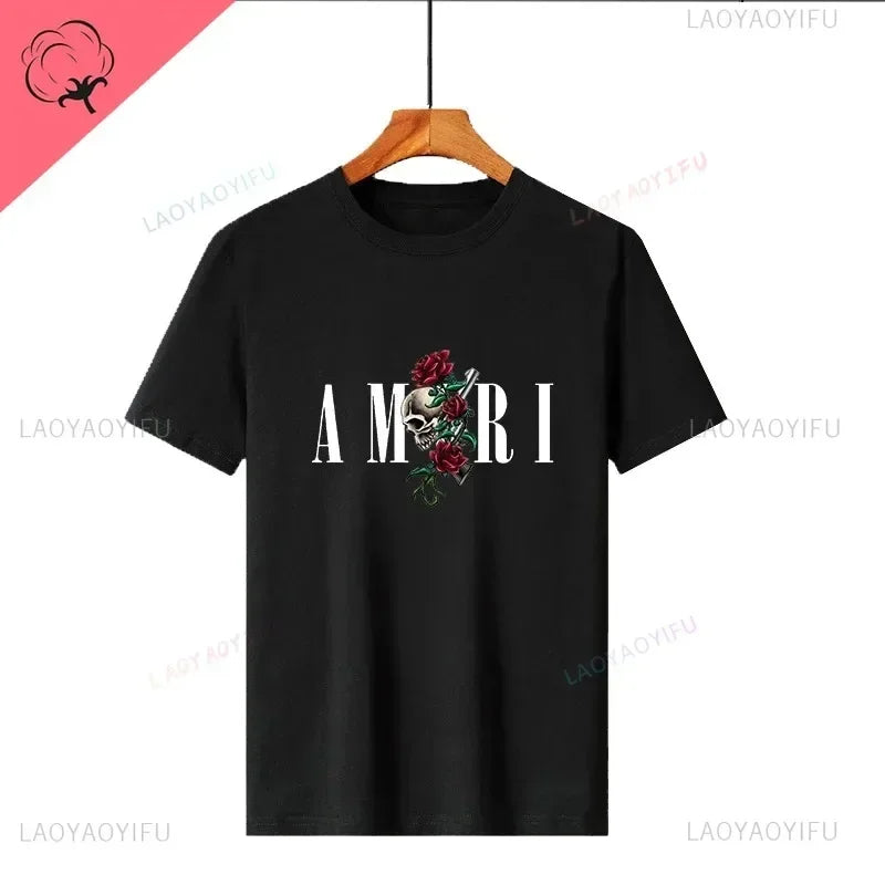 Retro Y2k T-shirt Cotton Soft Graphic Print Tees for Male Designer Luxury Short Sleeve Vintage O-neck Tops Summer Man Clothing