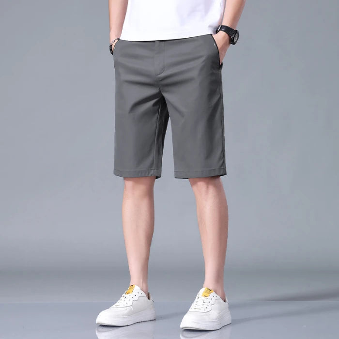 Summer Thin Men's Casual Shorts Solid Color Stretch Straight Fashion Short Casual Pants Male Ice Silk Cool Soft Midi Shorts