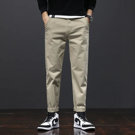 Stretched Casual Men Cotton Trousers Loose Pencil Chino Pants