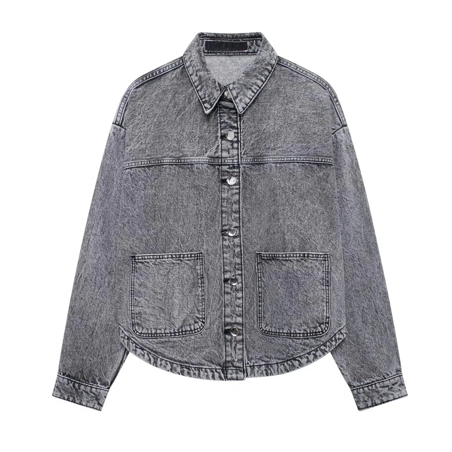 Women Denim Jacket Loose Patchwork Decorated Outerwear Casual Style