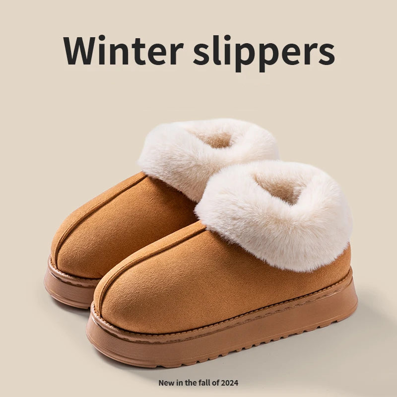 2025 High Quality of Women's Fashion Snow Boots Fluffy Plush Faux Fur Soft Slippers Winter Indoor Comfortable Home men's Shoes