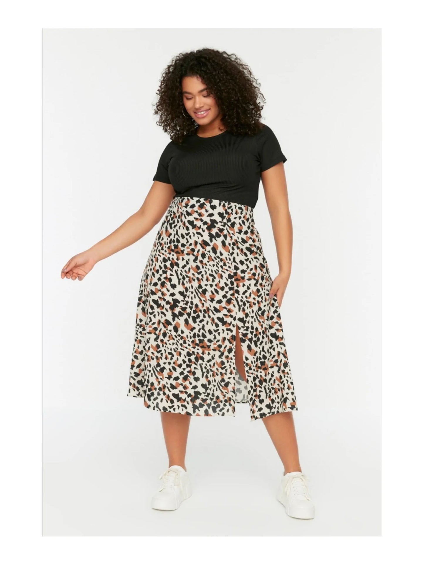 Trendyol TYZA Women's Plus Size Skirts Casual Woven Regular Daily Animal Print Plus Size Clothes Animal Print Skirt
