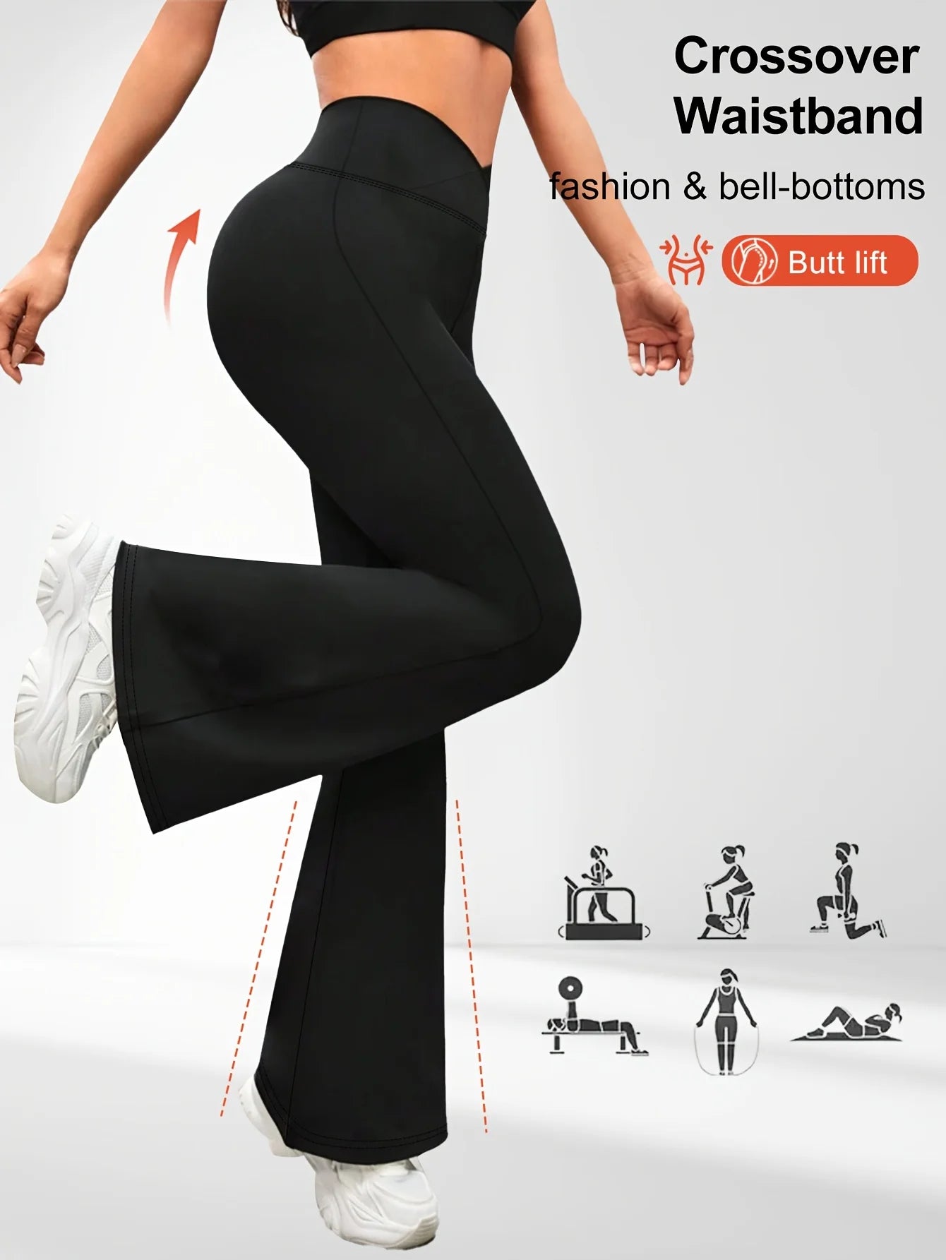 1 solid color high waisted bell bottom pants, sports yoga pants, spring and summer running and fitness bell bottom pants