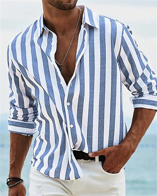 Men's Shirt Long Sleeve Striped Print Summer Hawaiian shirt S-6XL