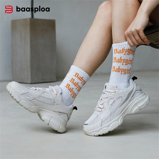 Baasploa Women Sports Shoes Outdoor Lightweight Breathable Jogging Sneakers Female Casual Mesh Anti-slip Lace Up Running Shoes