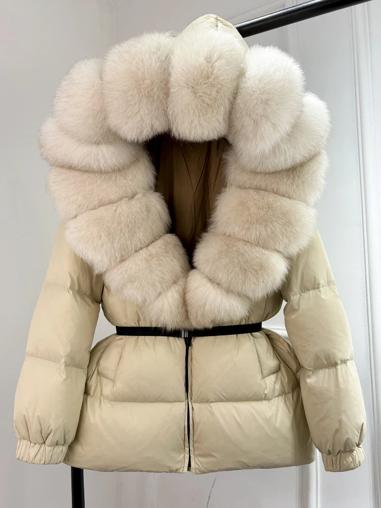 Janveny 2025 Winter Puffer Jacket Women Real Fox Fur Hooded Thick Warm 90% White Duck Down Coat Female Parkas Waterproof