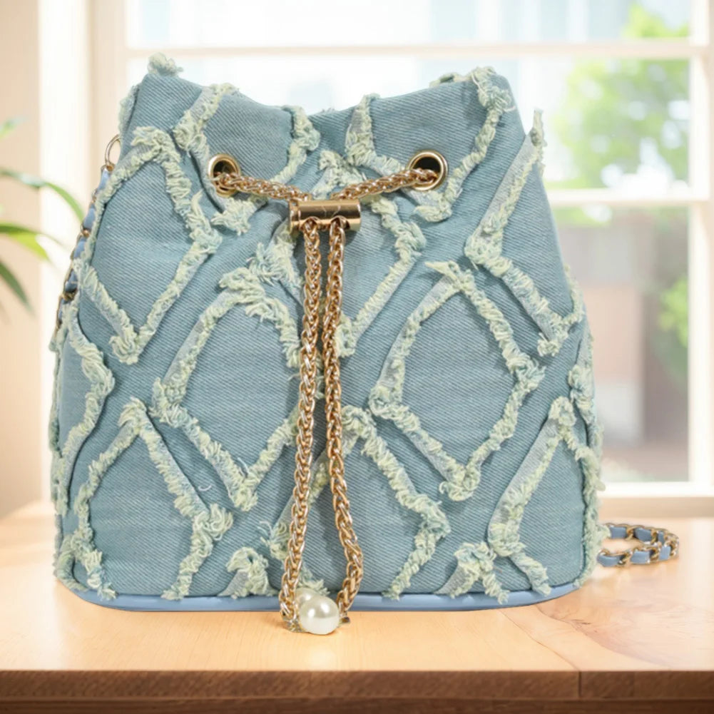 Denim Crossbody Bag Diamond Pattern Women Shoulder Bag Adjustable Strap Jean Purse Hobo Bag Travel Bag