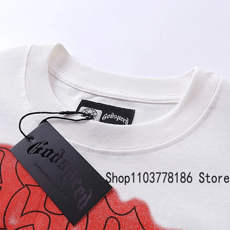 Classic White GOD SPEED T Shirts Letter Logo Seaside Holiday Scenery Print Godspeed Short Sleeve Unisex Tees Tops