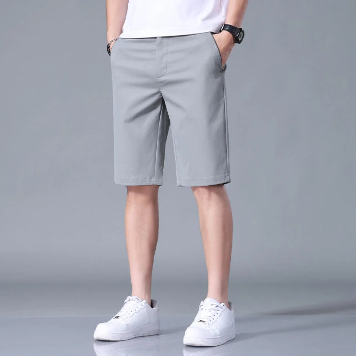 Summer Thin Men's Casual Shorts Solid Color Stretch Straight Fashion Short Casual Pants Male Ice Silk Cool Soft Midi Shorts