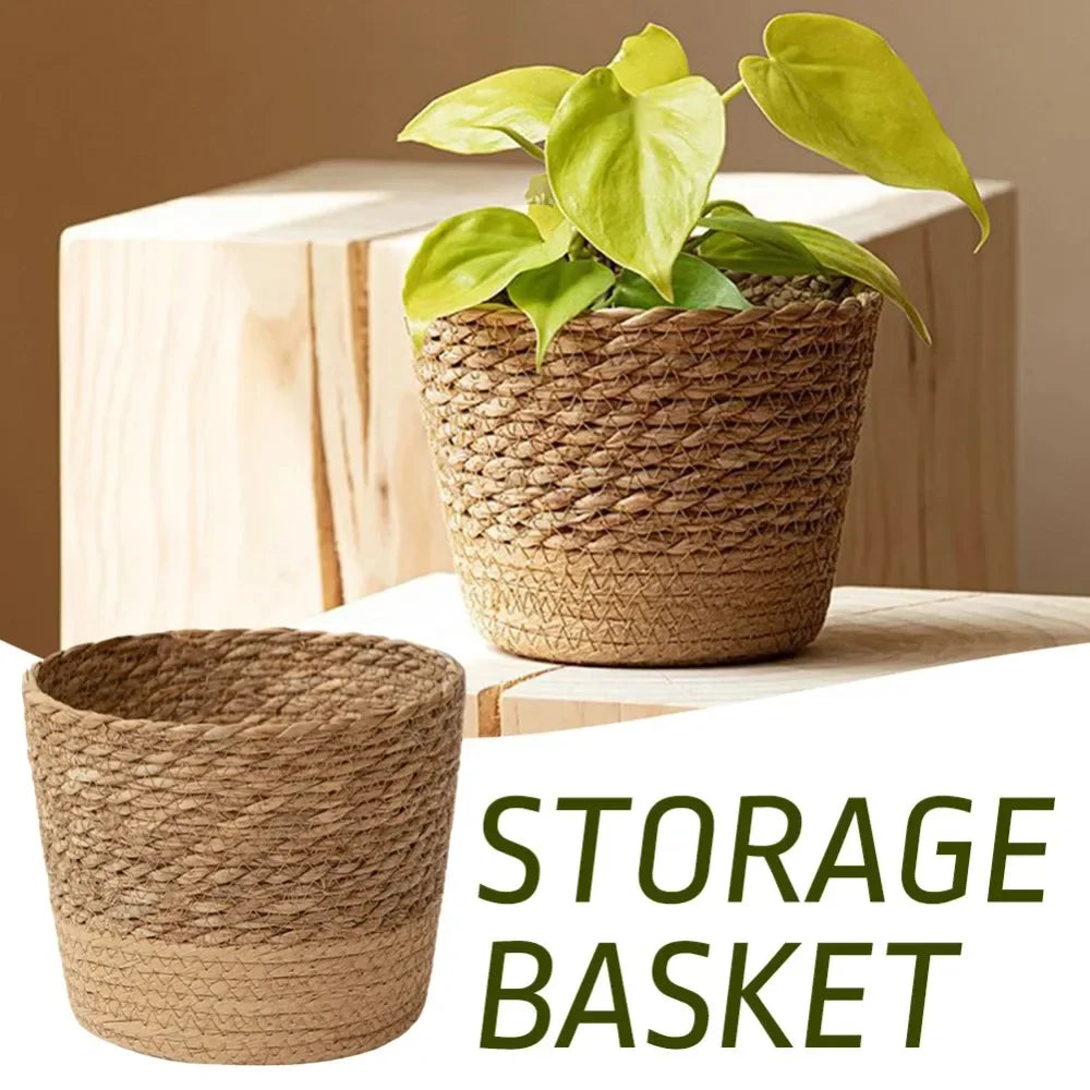 Straw Weaving Flower Plant Pot Wicker Basket Rattan Flowerpot Storage Basket Garden Flowerpot Handmade Woven Planter Basket Pots