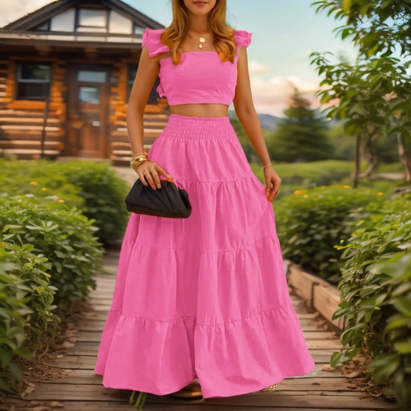 Y2k Two Piece Set Woman Clothing Spring/Summer New Elegant Sexy Collage Sleeveless Top and Longuette Skirt Suits Female 2Pcs Set