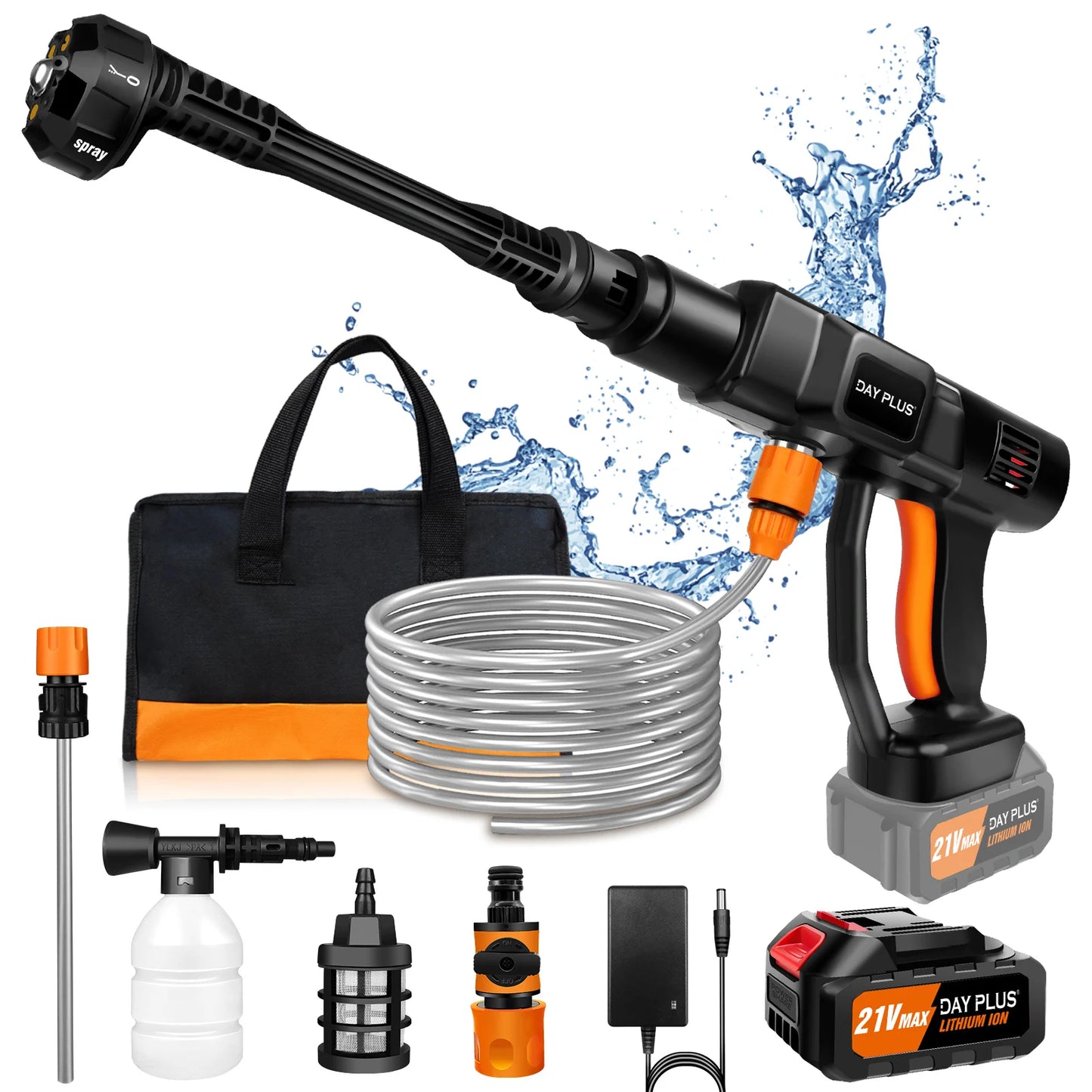 6 IN 1 Brushless 21V Electric High Pressure Washer Cordless Efficient Car Garden Cleaning Spray Gun with Powerful 3.0Ah Battery