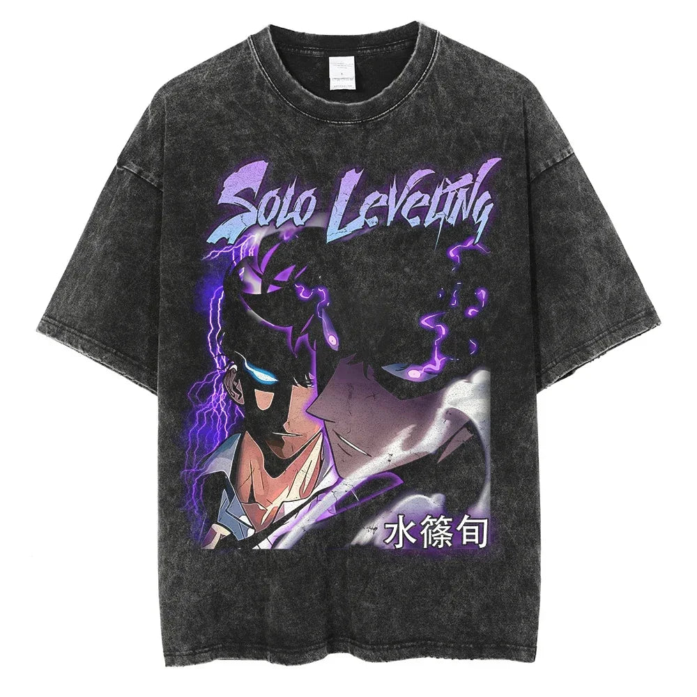 Solo Leveling Pure Cotton T-shirts Manga Streetwear Summer Men Top Harajuku Y2k Male Clothing