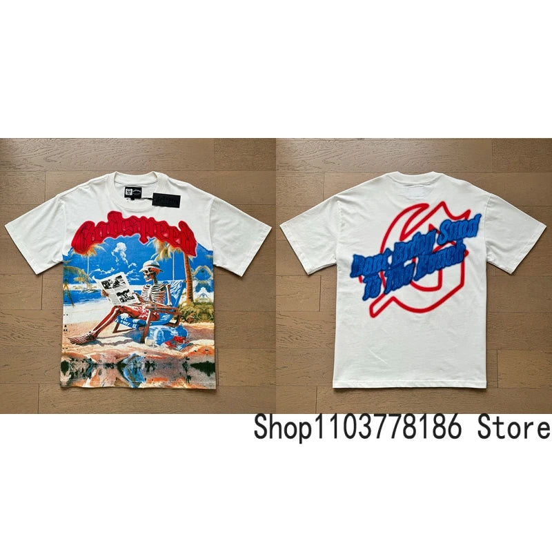 Classic White GOD SPEED T Shirts Letter Logo Seaside Holiday Scenery Print Godspeed Short Sleeve Unisex Tees Tops