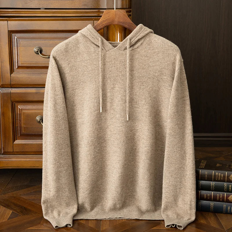 Winter 100% pure cashmere hoodie men's pullover double layer thick heavy wool sweater hooded cashmere sweater casual hat sweater