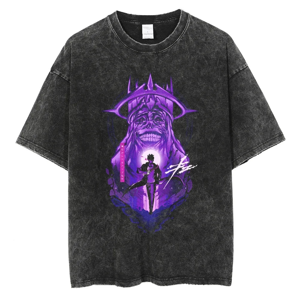 Solo Leveling Pure Cotton T-shirts Manga Streetwear Summer Men Top Harajuku Y2k Male Clothing