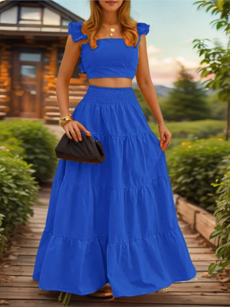 Y2k Two Piece Set Woman Clothing Spring/Summer New Elegant Sexy Collage Sleeveless Top and Longuette Skirt Suits Female 2Pcs Set