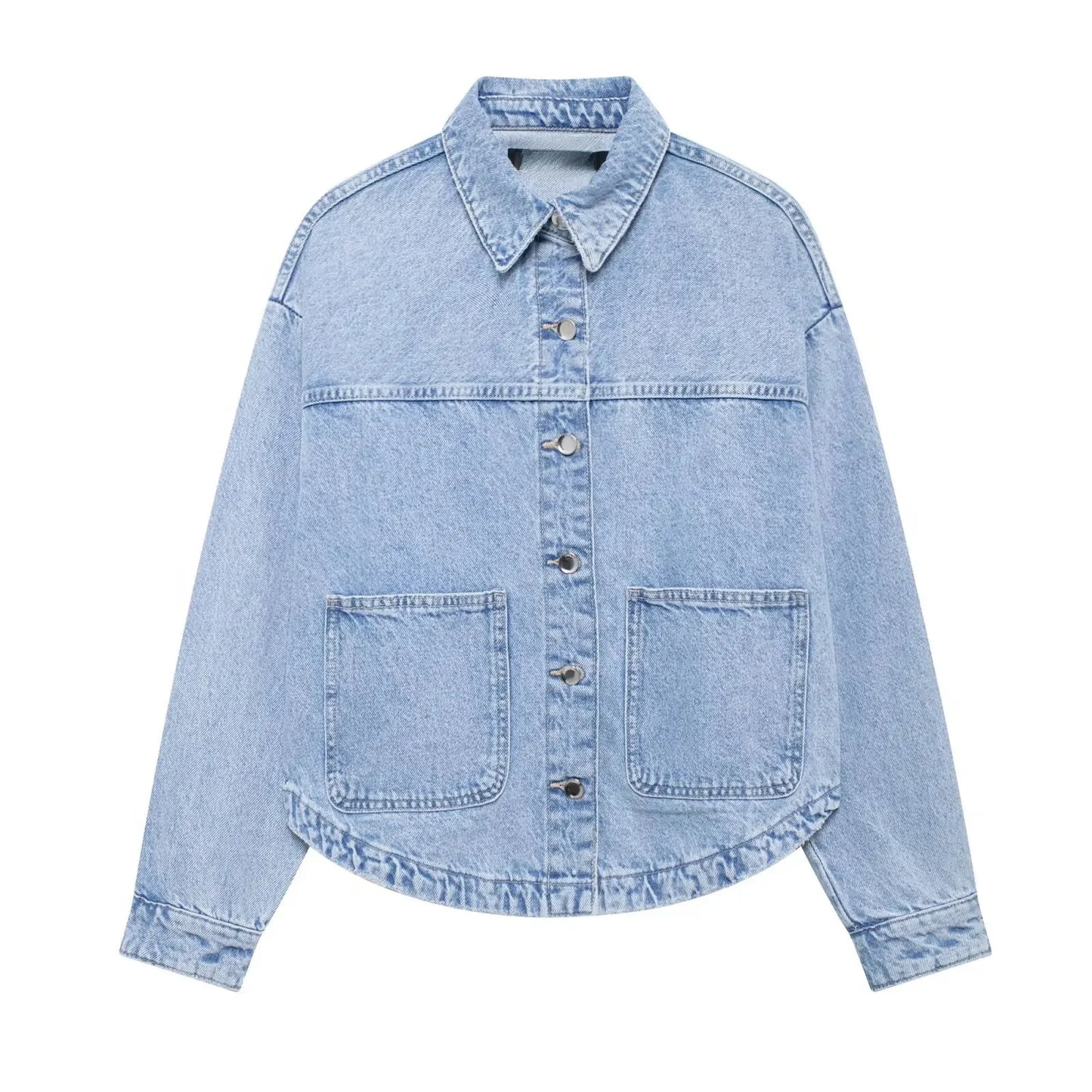 Women Denim Jacket Loose Patchwork Decorated Outerwear Casual Style