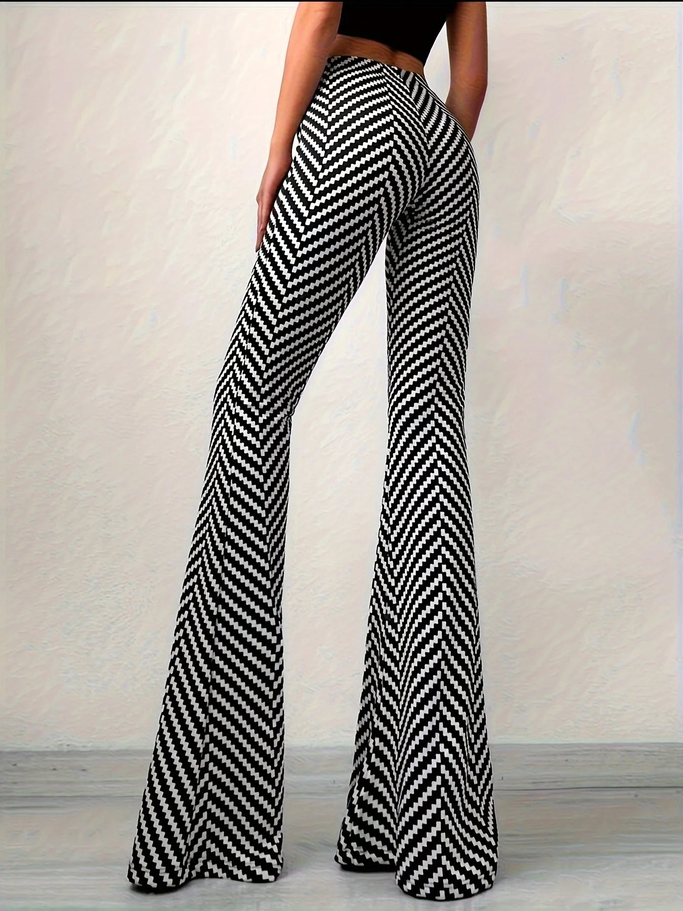 Women's High Waist Flared Yoga Pants Houndstooth Pattern Stretchy Wide Leg Palazzo Trousers Athletic Sportswear