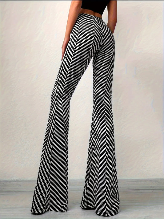 Women's High Waist Flared Yoga Pants Houndstooth Pattern Stretchy Wide Leg Palazzo Trousers Athletic Sportswear