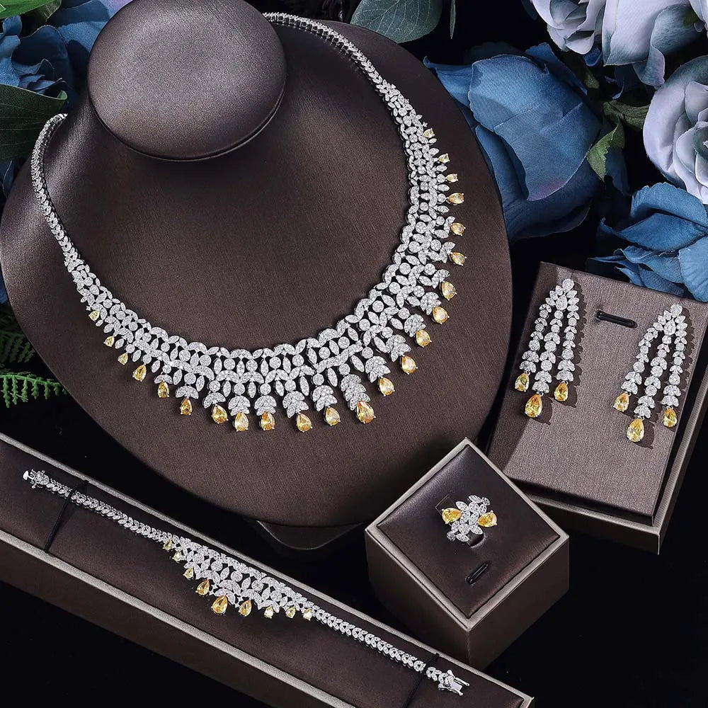 New 4-piece Crystal Zirconia Bridal Wedding Party Jewelry Set