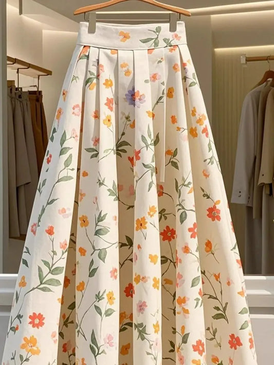 New Summer High-end Exquisite and Beautiful Draped and High-end Temperament Floral A-line Skirt for Women