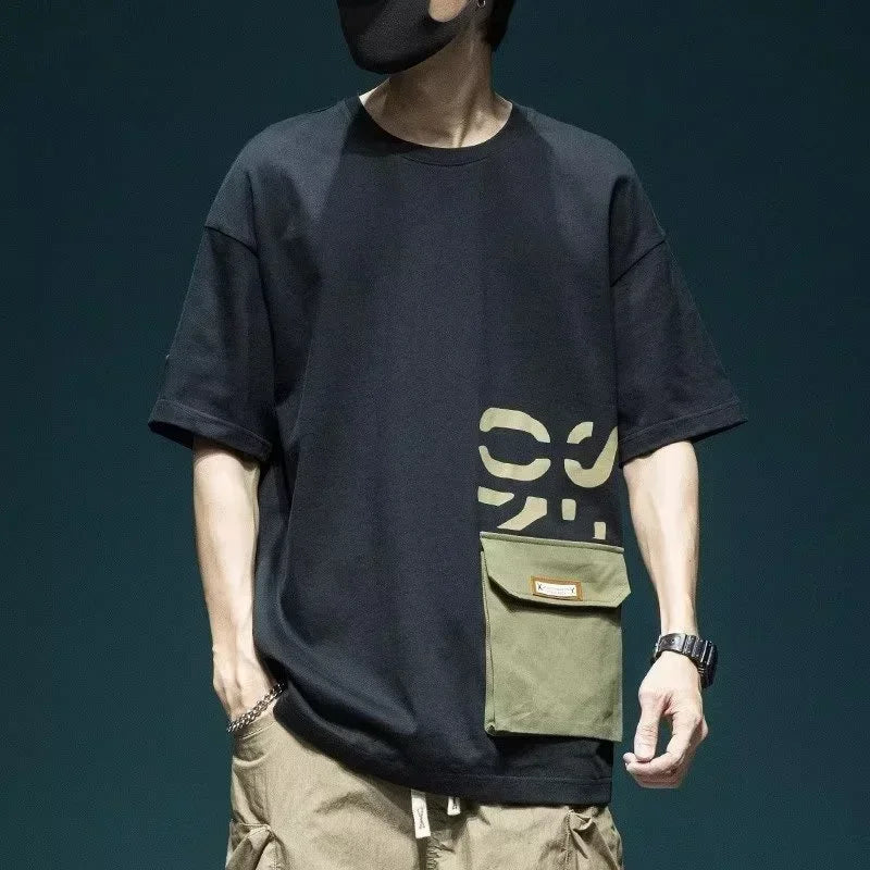 2025 New Letter Printed Short Sleeve Pocket T-shirt For Men Casual Cotton O-Neck Tshirt Y2K Streetwear Oversized Tee Shirts
