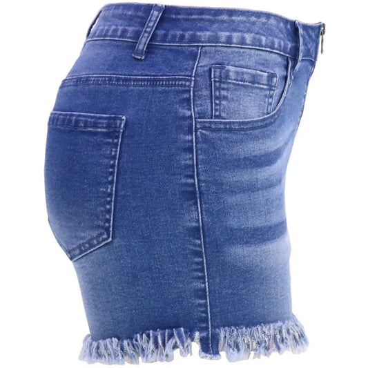 Fashion Front Zipper Open Crotch Denim Shorts Women Casual High Waist Color Contrast Patchwork Female Tassel Three Quarter Pants