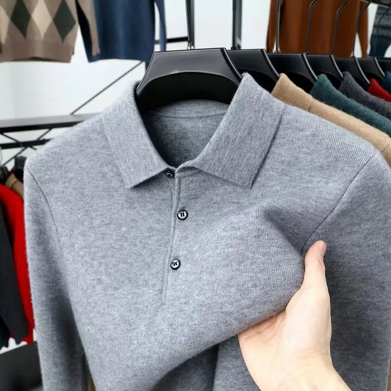 Smart Casual Autumn Winter Sweater Men Solid Lapel Button Simplicity Fashion Luxury Long Sleeve Pullovers Knitted Tops