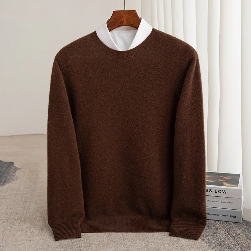 Autumn And Winter 100% Pure Wool Men's Thick Round Neck Slim-Fit O-neck Pullover Long-Sleeved Knitted Cashmere Sweater