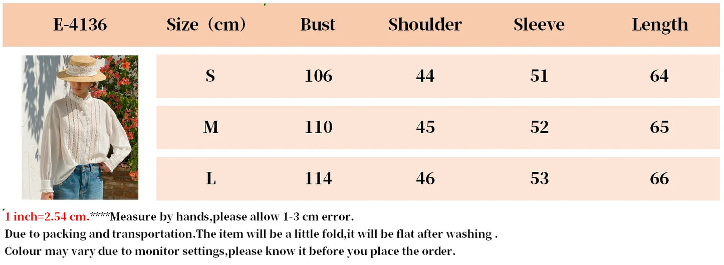 2025 Spring New Women's French White Shirt Splicing Lace Embroidery Design Ladies Shirt Long Sleeve Casual Holiday Beach Tops