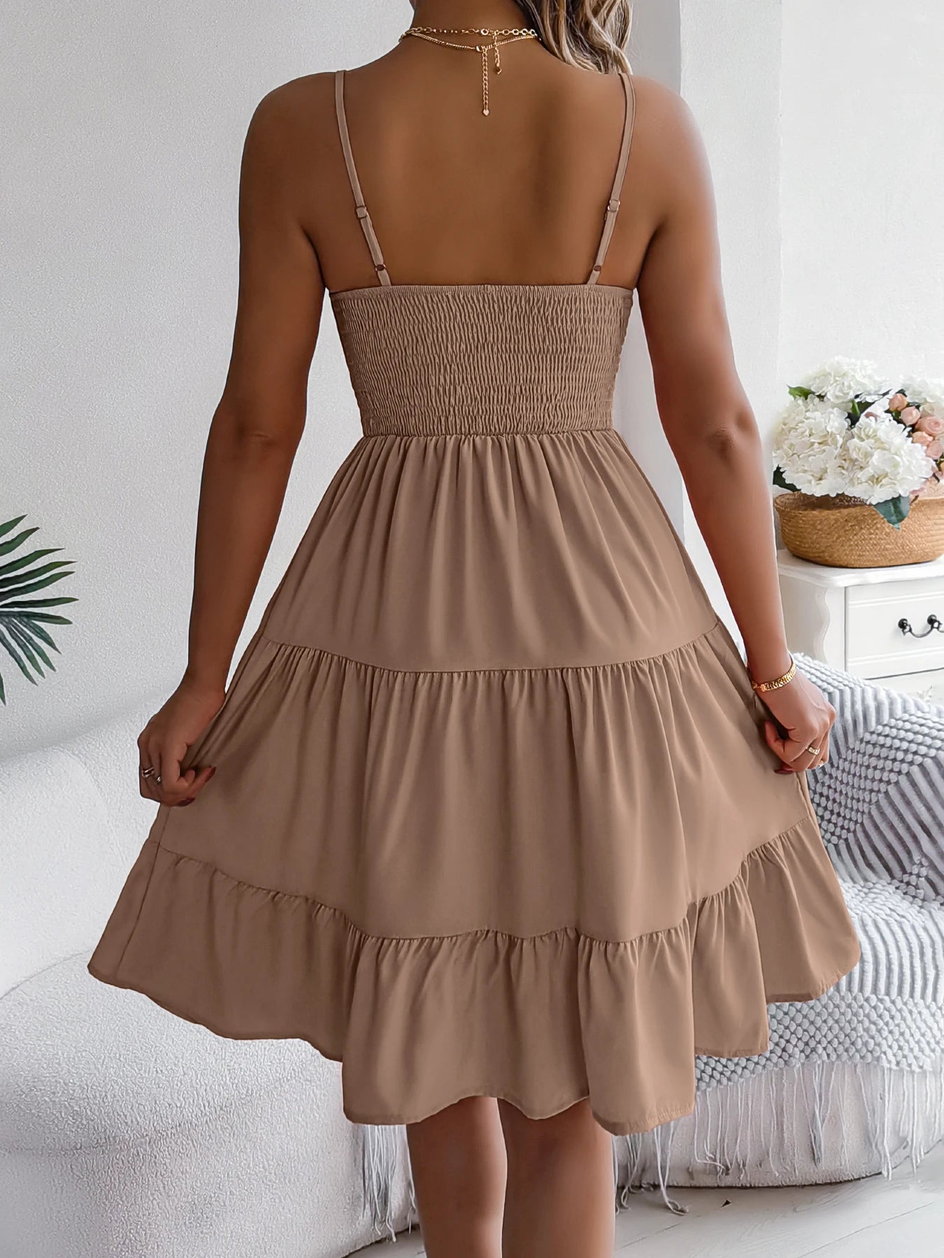 Casual Vacation Ruffled Camisole Dress Spring Summer Women's Solid Dresses for Women